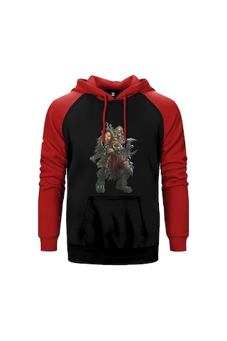 Diablo Iıı Ruhların Reaper'ı Barbar Kırmızı Renk Reglan Kol Kapşonlu Sweatshirt Kırmızı