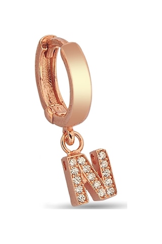 N Harfi Sallantılı 925 Ayar Gümüş Rose Tek Küpe - 12080302 Rose Gold