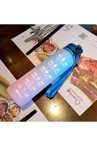 Hangfox Süre İndikatörlü Mat Tritan Spor Su Bardağı - Yürüyüş, Bisiklet, Spor Ve Kamp İçin Mavi-pembe Degrade Diğer