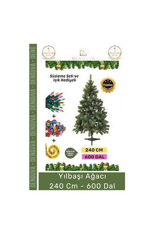 Premium Kutu Süsleme Seti Yılbaşı Çam Ağacı Renkli Işığı Yeni Yıl Süsleri Noel Paketi 240 Cm 600 Dal