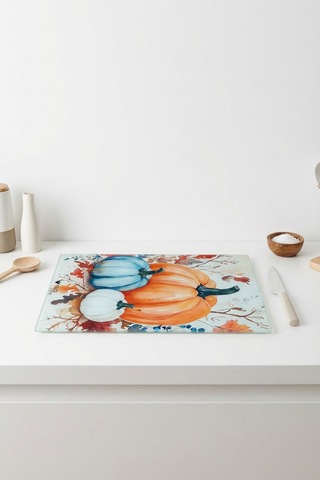 Makri Home Dekoratif Kabak Desenli Cam Kesme Tahtası 25 Cm 35 Cm Turuncu