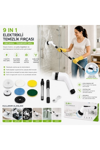 9ın1 25w - Kablosuz - Hızlı Şarj Elektrikli Şarjlı Temizlik Fırçası Rzg-2026 5250