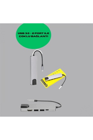 8 Portlu Type-c Hub 4k Hdmı Usb 3.0 Sd Kart Okuyucu Rj45 Ethernet Çoklu Bağlantı Adaptörü