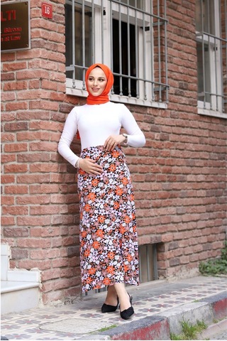 Vellichor Viskon Penye Etek Orange Çok Renkli