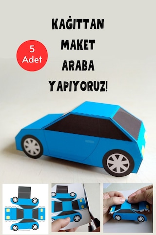 Kağıttan Maket Araba Yapıyoruz Şablonu, 5 Adet A4 Boyutta Kalın Ve Sert Kağıt.