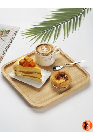 6 Adet Bambu Kare Servis Tabağı, Sunum Seti 25x25 Cm Bambu