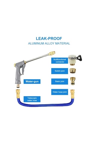 Pazly Ev Bahçe Yüksek Basınçlı Metal Fıçıcı 3 Modlu Nozzle 15m Genişleyen Su Hortumu Seti