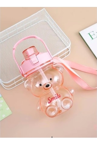 Smile Ayıcık 800ml Su Matarası Su Şişesi Suluk Bpa Içermez Suluk Sticker Hediyeli Pembe Plastik Diğer