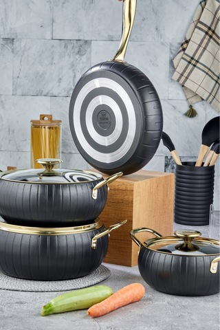 Cooker 7 Parça Granit Tencere Tava Seti Siyah