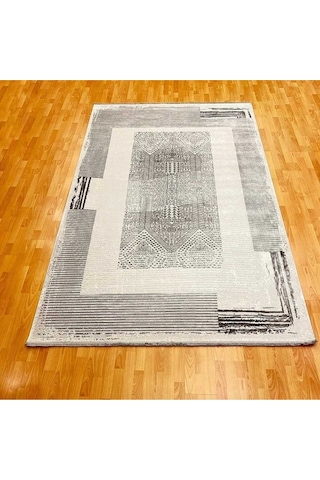 Çerçeve Desenli 200 X 300 Bambu Yün Halı Gri
