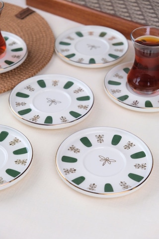 Tabak Evi Porselen Acem Zade Yeşil Çay Tabağı 12,5cm 6 Lı Yeşil