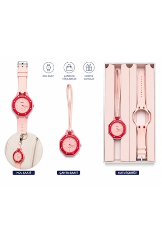 Duostyle 2'si 1 Arada Analog Kol Saati Ve Çanta Saati Silikon Kordonlu Unisex Kırmızı