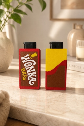 4'lü Wonka Çikolata Bar Temalı 3d Baskı Çakmak Kılıfı, Dekoratif Çakmak Kabı Kırmızı