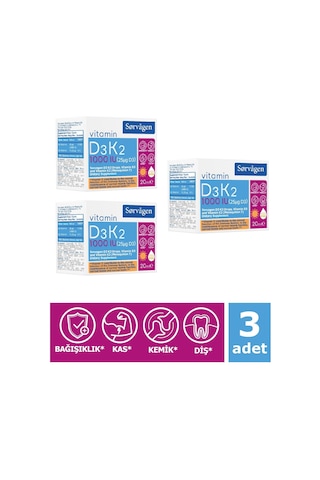 Sorvagen Vitamin D3K2 Damla 20 Ml (1000 IU) - 3 Adet