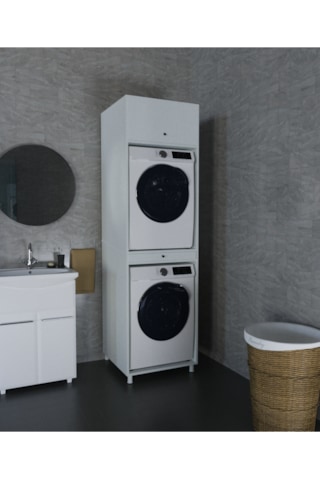 Çamaşır&kurutma Makinesi Dolabı Mdf Beyaz Beyaz