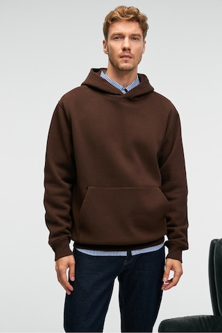 Grimelange AMOS Erkek Yumuşak Kumaşlı 3 İplik Oversize Kapüşonlu Kanguru Cepli Acı Kahve Sweatshirt
