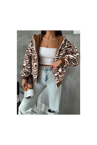 Verymoda Leopar Baskılı Peluş Mont F1650 Taba Zebra