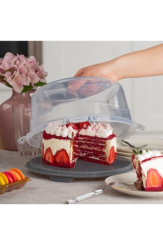 Porsima 1091 Yuvarlak Kek Pasta Fanusu Saklama Kabı 25 CM Antrasit