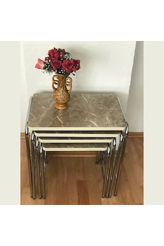 Sarı Mermer Desenli 4'Lü Zigon Sehpa