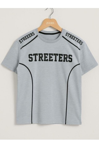 Ekkokids Çocuk Streeters Yazılı Pamuklu Oversize T-shirt-16015 Gri