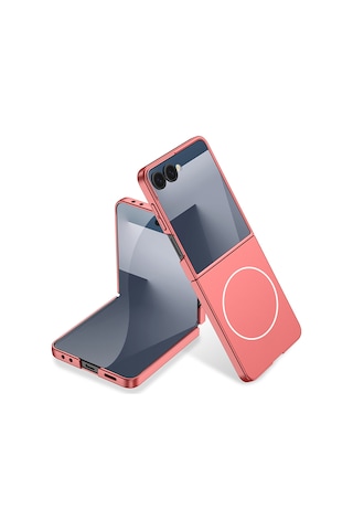 Nourthkiingdom Galaxy Uyumlu Z Flip 7 Kılıf Wireless Şarj Özellikli Zore Kıpta M-safe Kapak - Rose Gold Altın
