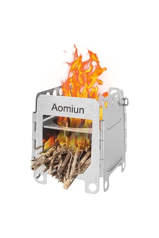 Aomiun-taşınabilir Paslanmaz Çelik Kamp Sobası Hafif Katlanır,yb25086s Gümüş