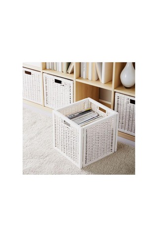 Rattan Beyaz Renk Sepet Kutu Düzenleyici, 32x35x32 Cm, Çok Amaçlı Kullanım