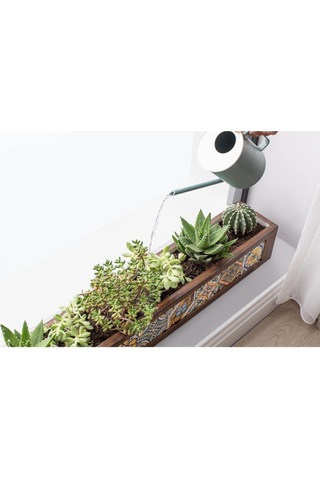 Halohope El Yapımı 10 Meksika Çinili Dekoratif Modern Ahşap Dikdörtgen Kaliteli Bahçe Balkon Saksı Saksılık