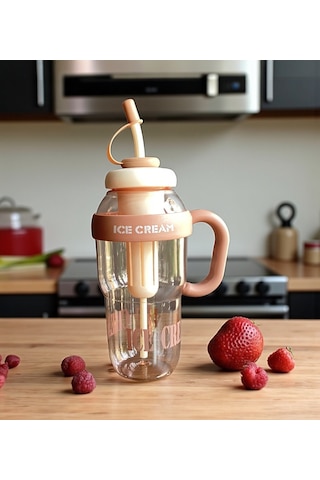 1300 Ml Kulplu Suluk Matara Detox Ve Soğuk İçecek Şişesi Pipetli Suluk Taşınabilir Bpa İçermez Kahve Kahverengi Açık