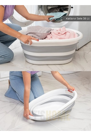 Jet's Home 6'lı Banyo Seti Katlanır Sele Katlanır Badya Katlanır Kova Katlanır Maşrapa Bpa Free Beyaz - Gri
