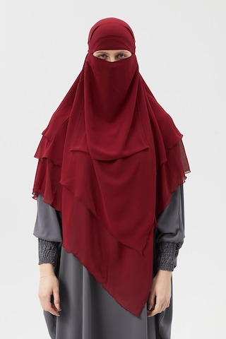 Altobeh Hazır Pratik Şifon Üç Katlı Peçeli Üçgen Hac Umre Şalı Sufle Hijab Nikap Bordo