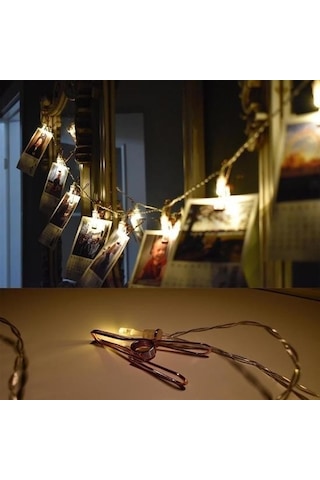 Hobibahçem Bakır Renkli Led Işıklı Fotoğraf Asma Işık Süsleme Mandalları Beyaz