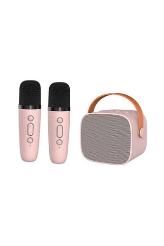 Fortunelane Bluetooth Kablosuz Mikrofonlu Şarkı Söyleme Hoparlörü, 6w Ses, 2000mah Pil, Pembe