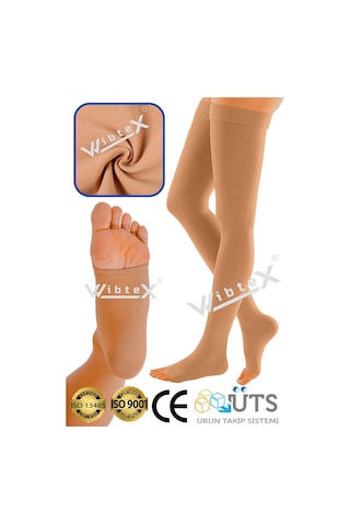 Wibtex Diz Üstü Varis Çorabı Açık Burun Ten Rengi