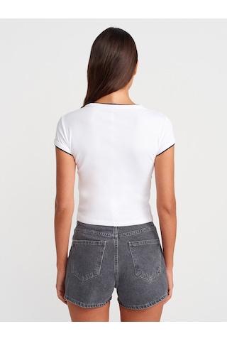 Dilvin 31750 Kontrast Kısa Kollu Tshirt-beyaz Beyaz