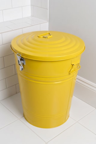 40 Litre Kilitli Kapaklı Metal Çöp Kovası Ve Dekoratif Çamaşır Sepeti Sarı