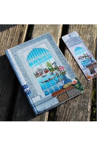 Boğazı Seyretmek El Yapımı Ciltli Defter Telifli Sanat Eseri Minyatürlü Kapak Açık Mavi