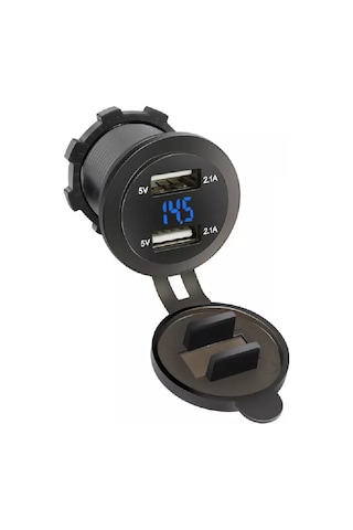 Voltmetreli Usb Portu 4.2a 12v 24v Mavi Led Işıklı