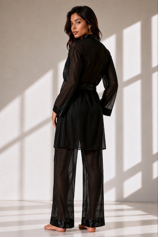 Qmen Style Kadın Şifon Kimono- Pijama - Şort Seti Siyah