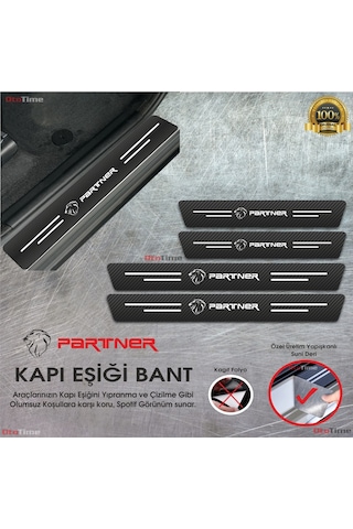Peugeot Partner Logolu Karbon Kapı Eşiği Koruyucu Suni Deri 4'lü Set
