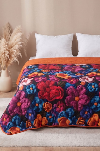 Örgü Çiçekler 5d Çok Amaçlı Tek Kişilik Baskılı Pike & Yatak Örtüsü 160x220 Cm Çok Renkli