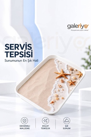 Galeriyo Deniz Sahil Desenli Orta Boy Servis Tepsisi