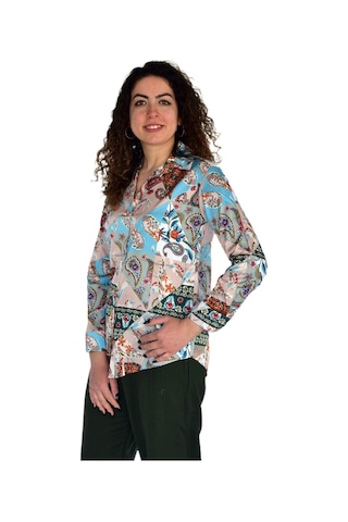Kadın Saten Baskıkılı Desen Uzun Kol Gömlek Bgl-st04214 Yeşil