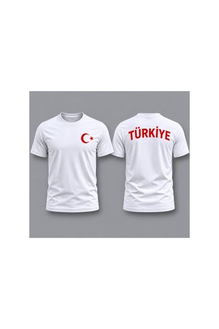 Herkesemoda Ay Yıldız Baskı Detaylı Basic T-shirt Beyaz