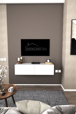 Df17101 Duvara Monte Tv Ünitesi Kapaklı Raflı Tv Sehpası Modern Duvar Raflı Tv Alt Ünitesi Beyaz