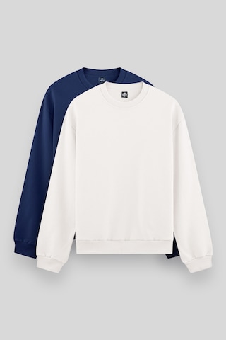 Standart Fit Basic O Yaka 2li Paket Ekru-parlament Erkek Sweatshirt - 88053 Ekru - Mavi