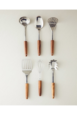 Woody Ladle Çelik Kepçe Kahve