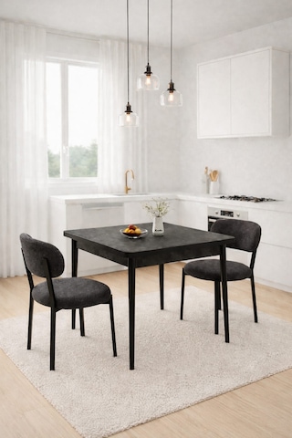 Renlife Ahşap Mutfak Masası Takımı Metal Ayaklı 2 Adet Antrasit Sandalye 70x70 Masa 2antasit Aris Aris - 2 Antrasit Vivo