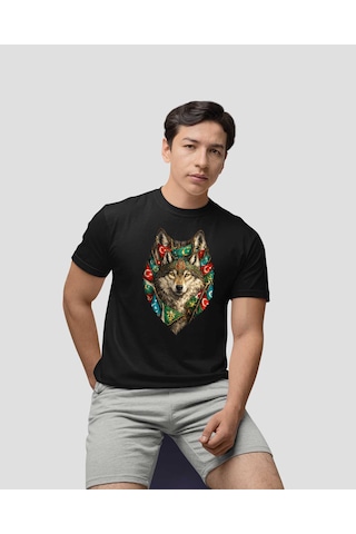 Bigohobi Kurt Desenli Dijital Baskılı Unisex Tshirt, Günlük Kullanıma Uygun Regular Tshirt Siyah