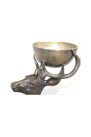 Metal Geyikli Kase 77 Cm Vitrin Süsü Dekoratif Sunumluk Modern Aksesuar